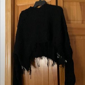 Fringe Cropped Hoodie with Zipper Detail